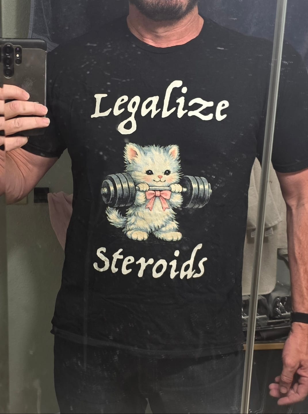 Customer photo review of Legalize Steroids Kitten T-Shirt