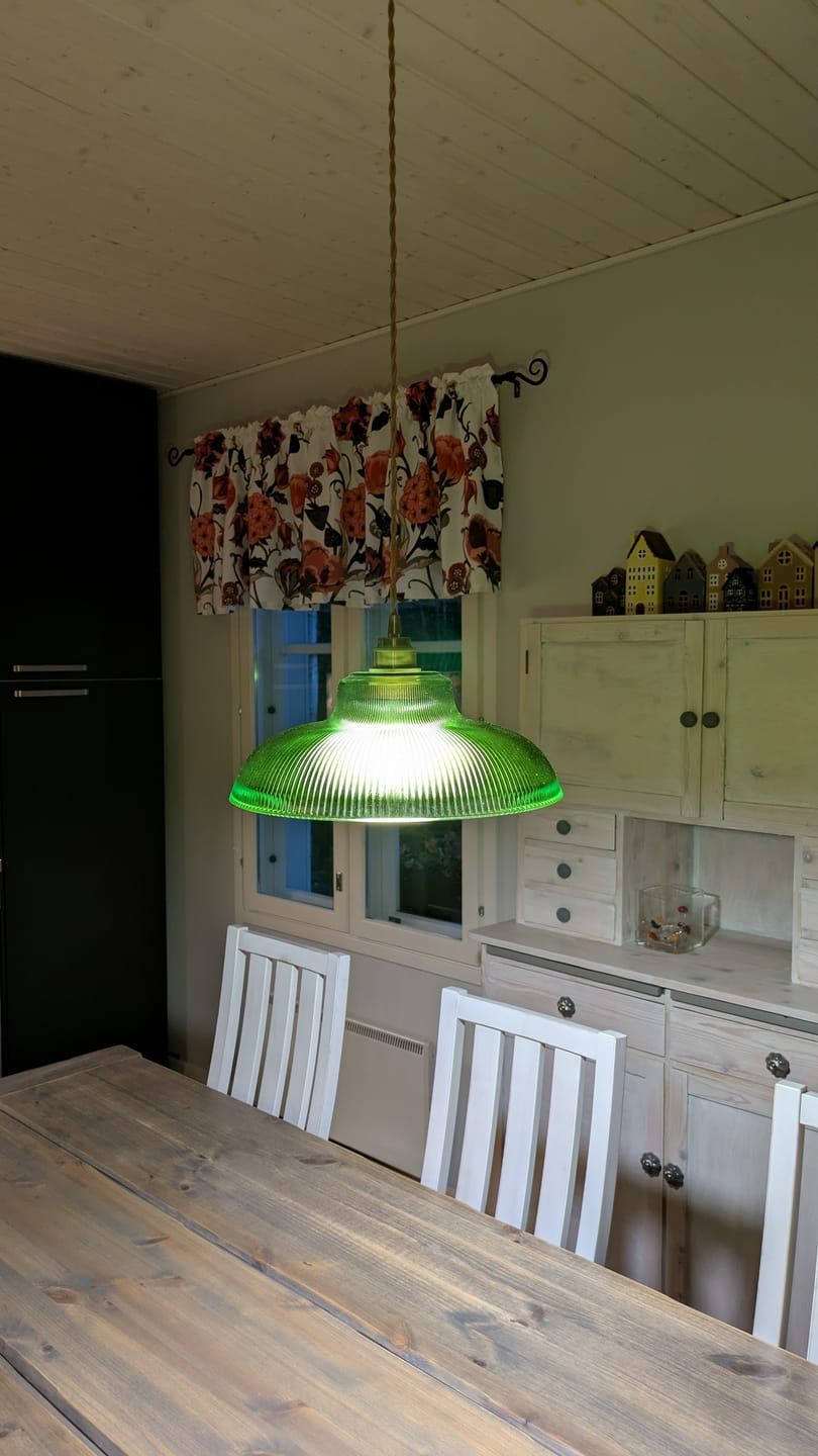 Customer photo review of Vintage 1-Light Striped Glass Dome-Shaped Pendant Light