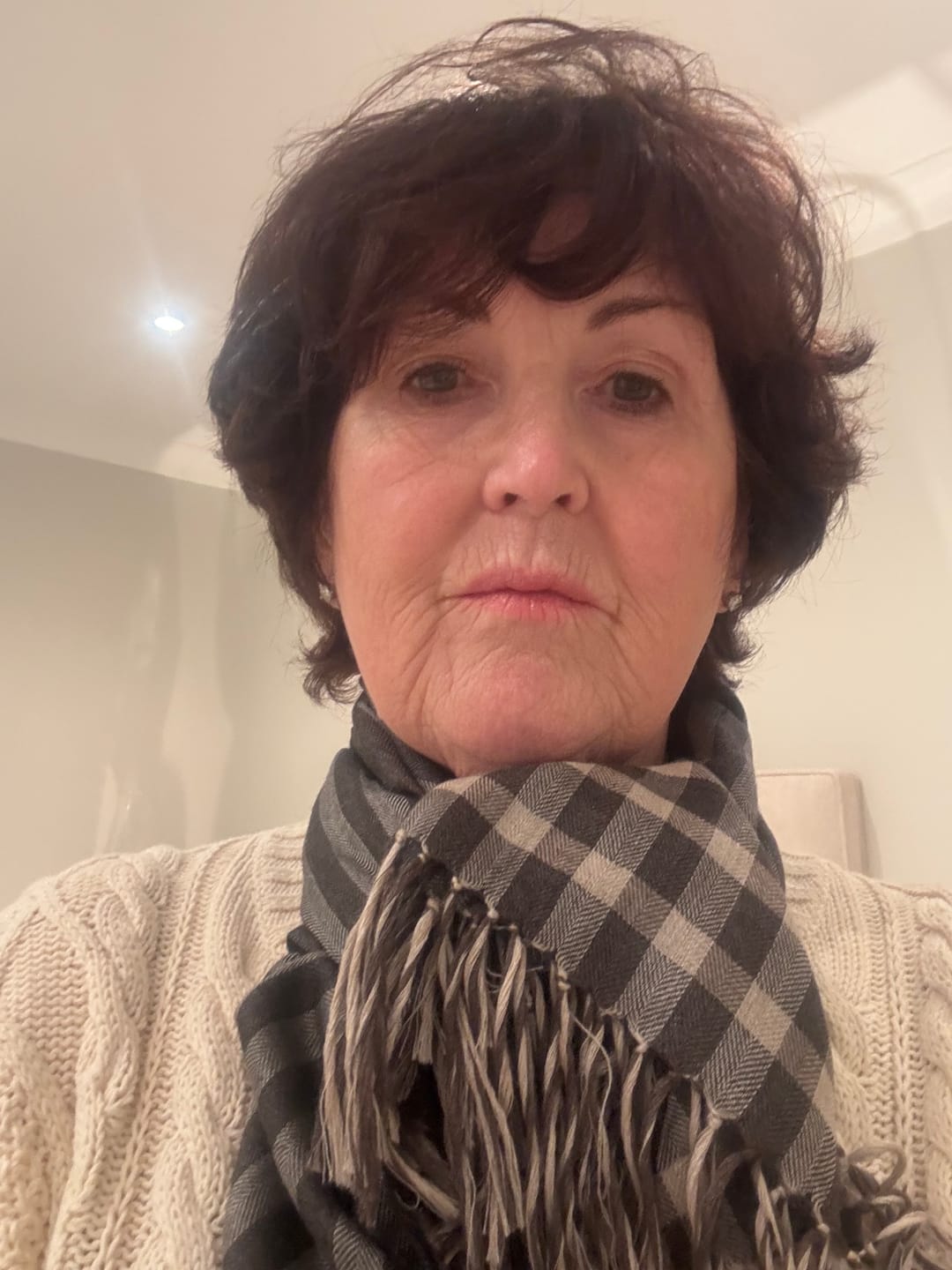 Customer photo review of Brand New Begg & Co Grey Gingham and Stripe Cashmere Blend Woven Wrap