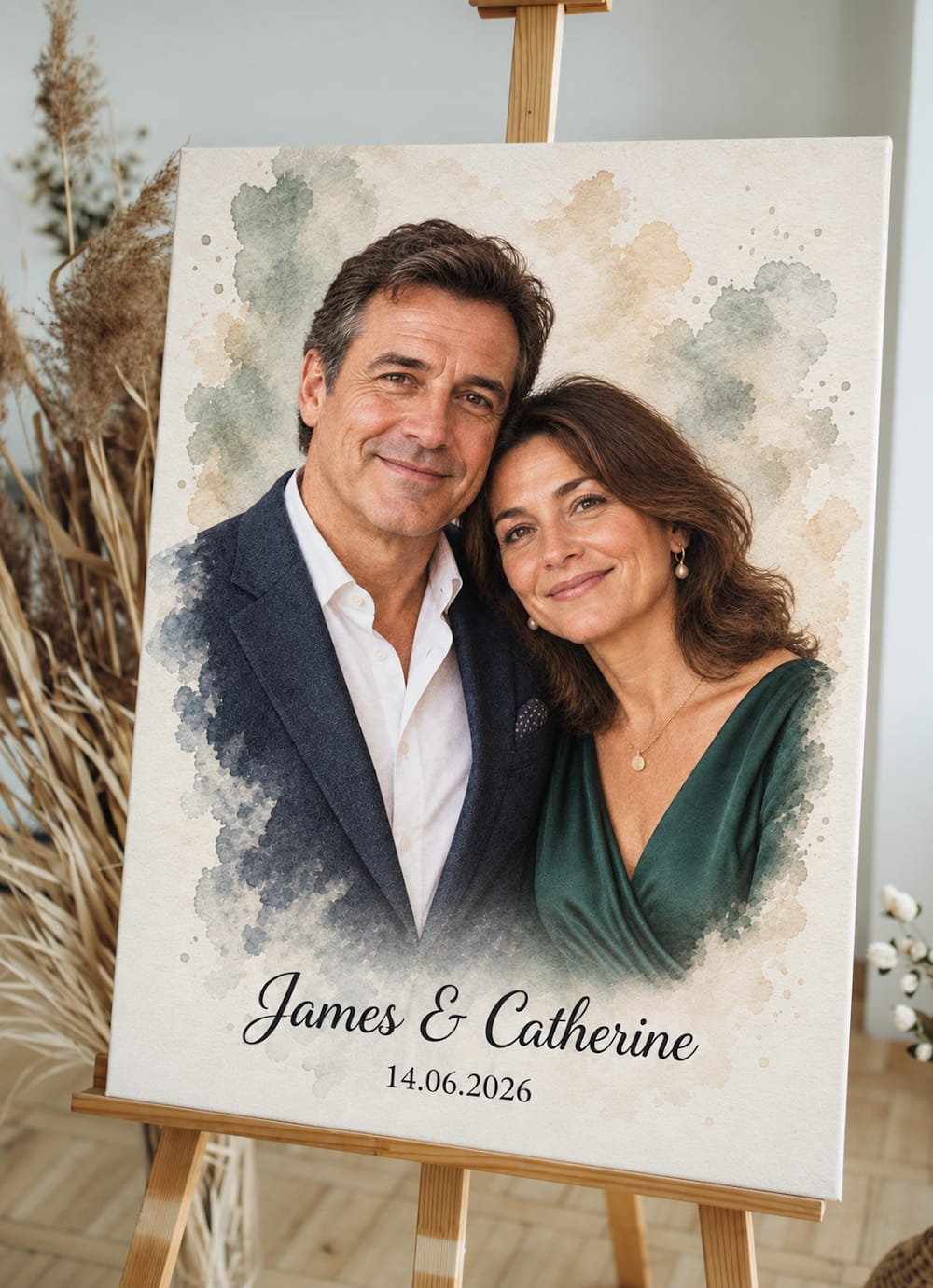 Customer photo review of Personalized Couple Portrait – Soft Pastel Watercolor Style