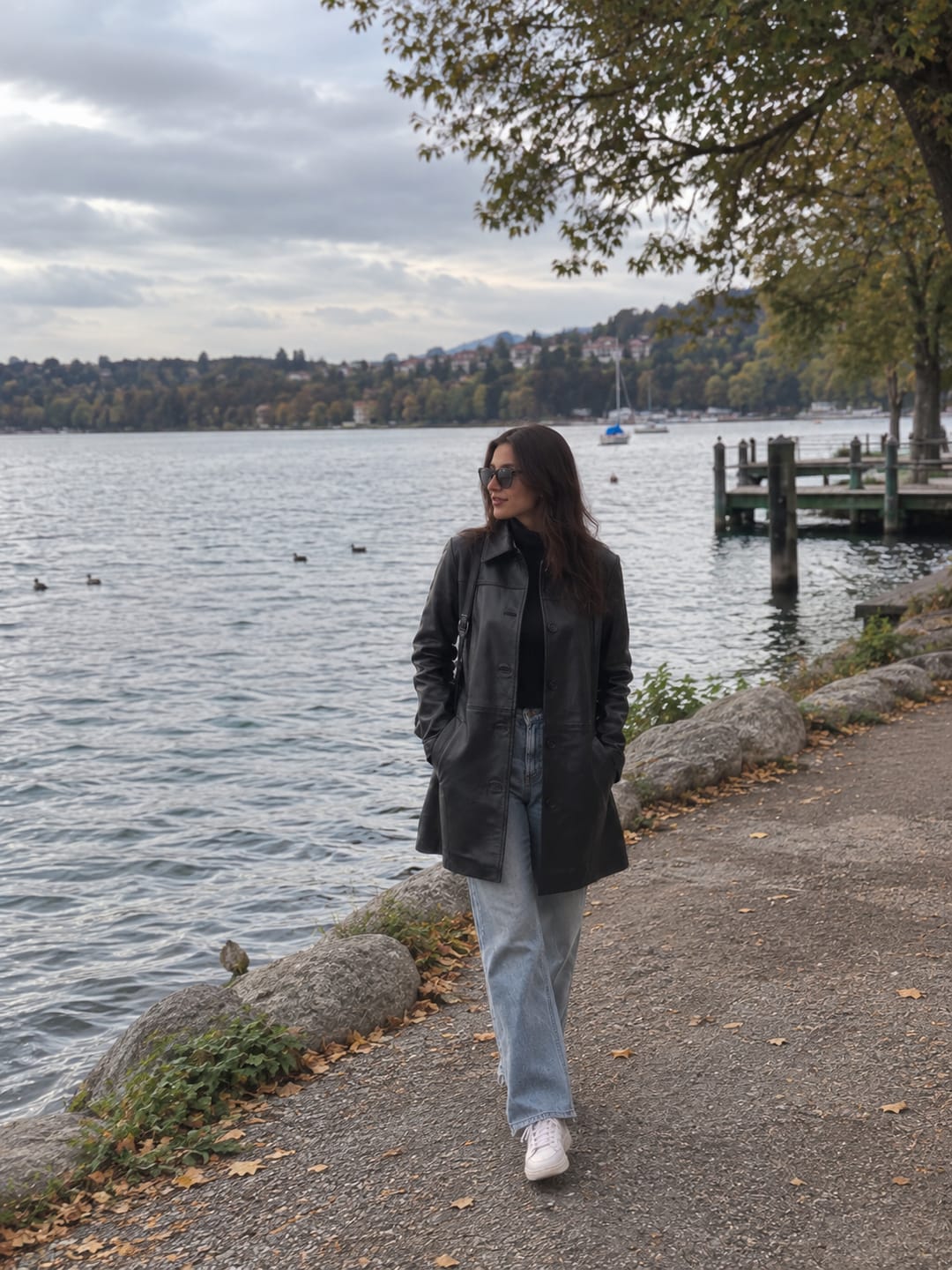 Customer photo review of Dawntime Black Leather Car Coat For Women