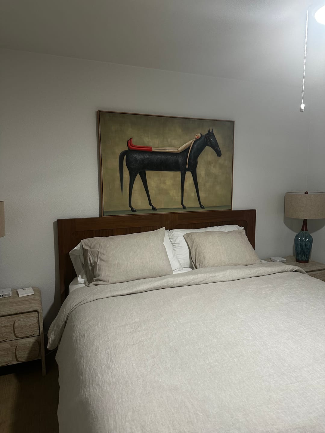 Customer photo review of Dreamy Companion – Modern Whimsical Canvas Art | Minimalist Surrealism Living Room Art