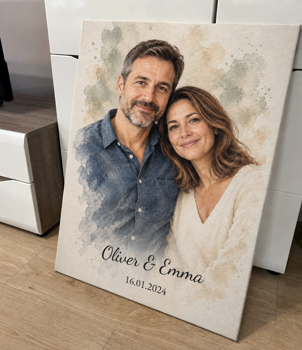 Customer photo review of Personalized Couple Portrait – Soft Pastel Watercolor Style
