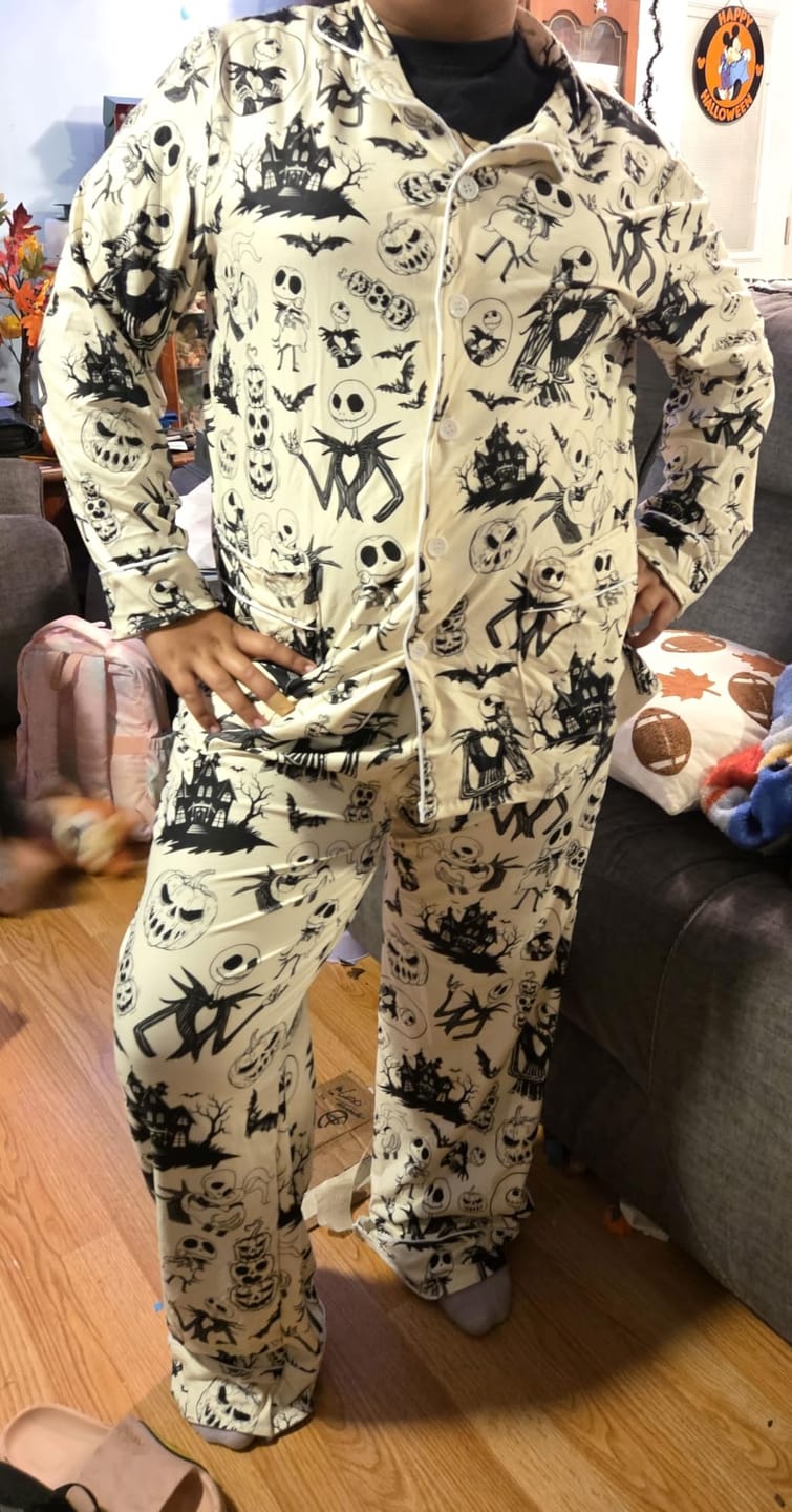 Customer photo review of Spooky Christmas Print Women's Satin Pajama Set – Long Sleeve & Pants