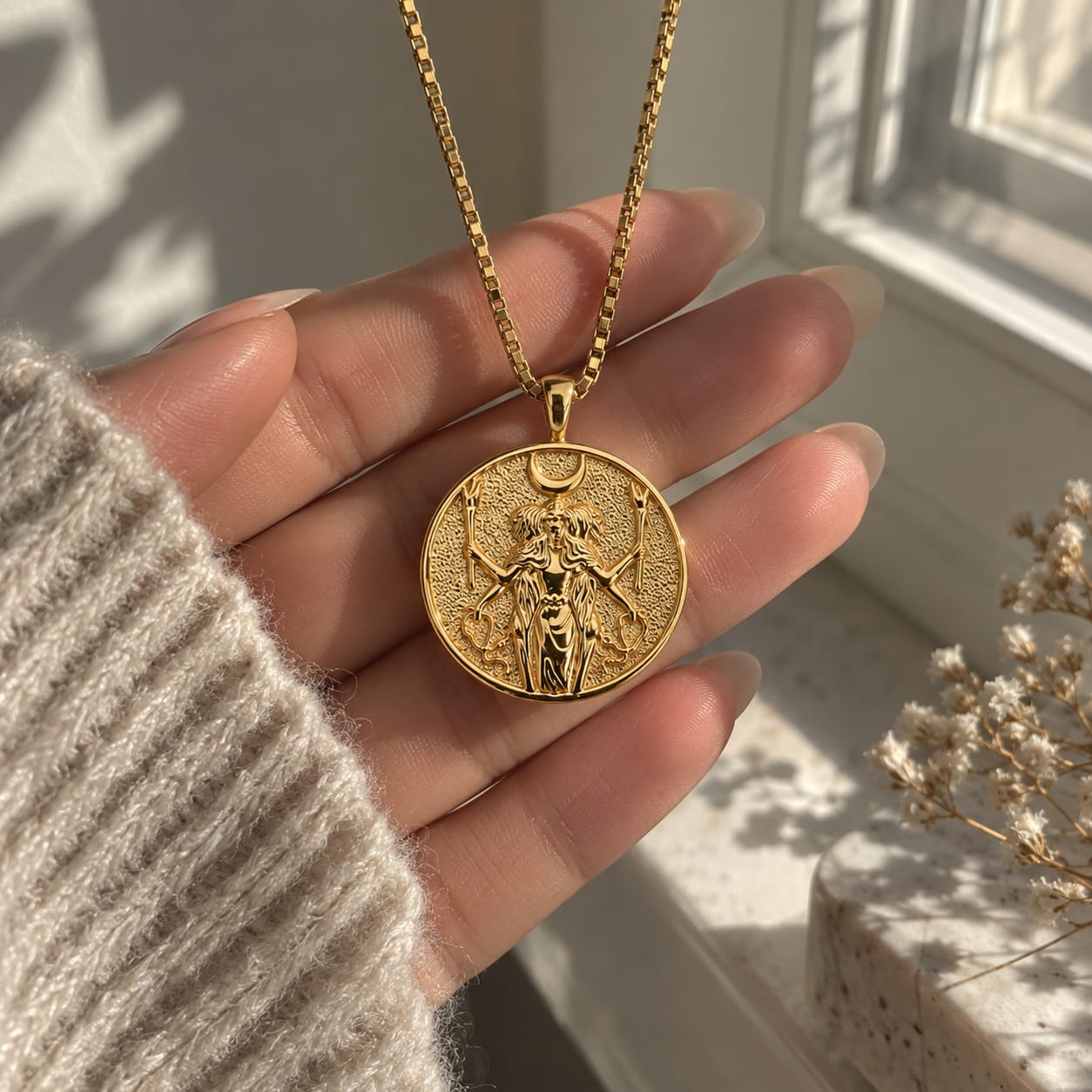 Customer photo review of Hecate Coin Gold Necklace