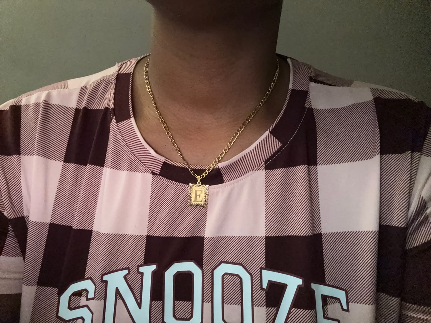 Customer photo review of Embossed Initial Necklace w/ Figaro Chain