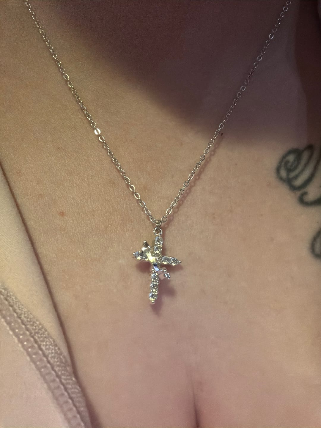 Customer photo review of Christianartworkshop Modern Crowned in Faith Cross Necklace, Earrings