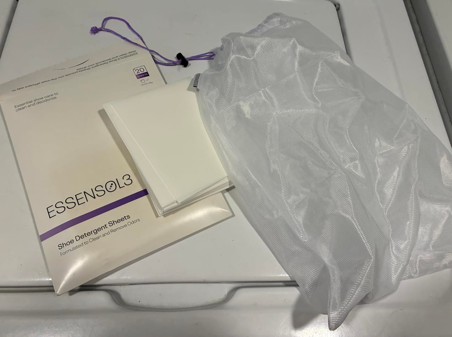 Customer photo review of Shoe Detergent Sheets
