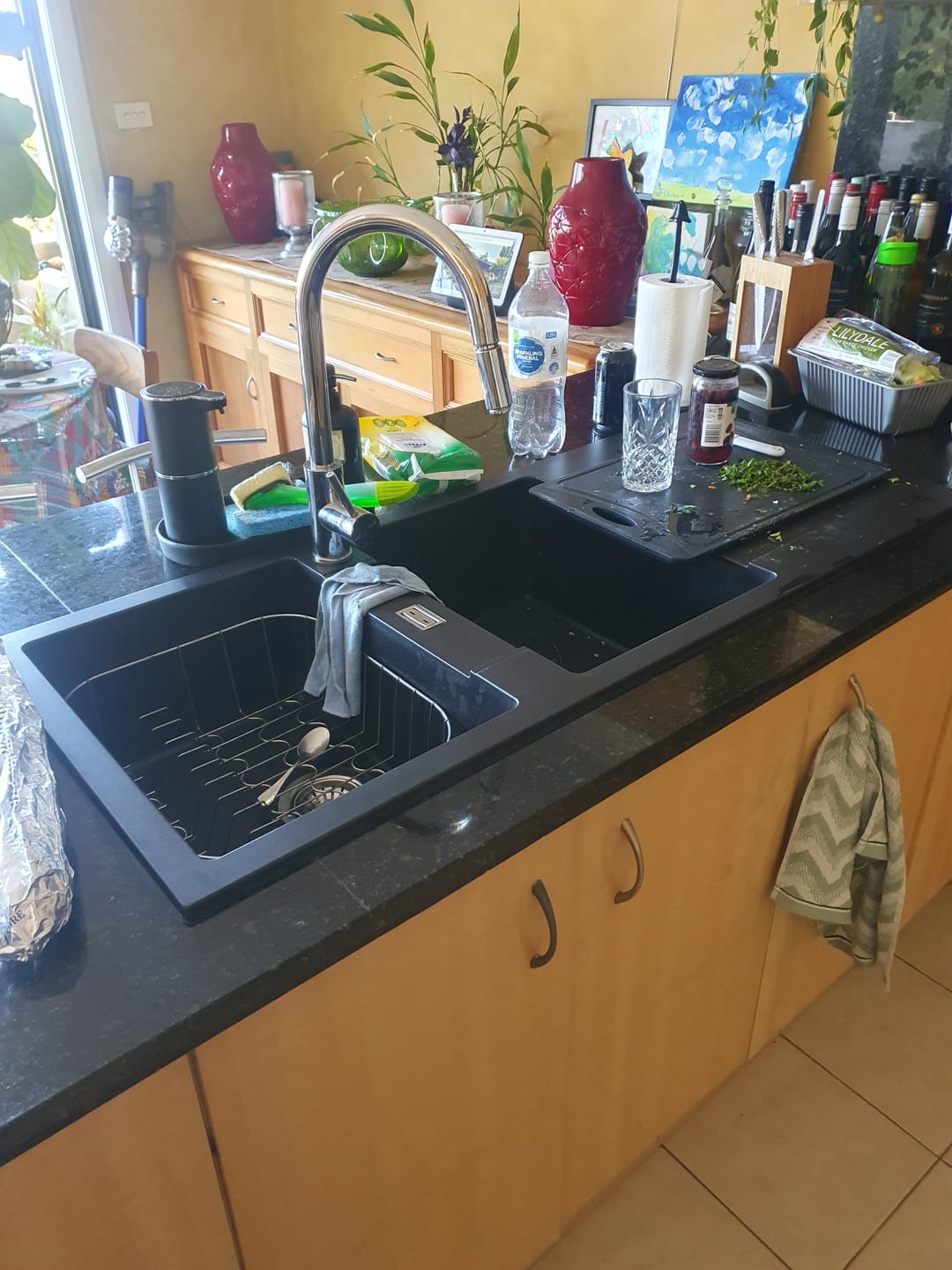 Customer photo review of ARETE Black Granite Stone Double Kitchen Sink with Drainboard 1160x500x200mm