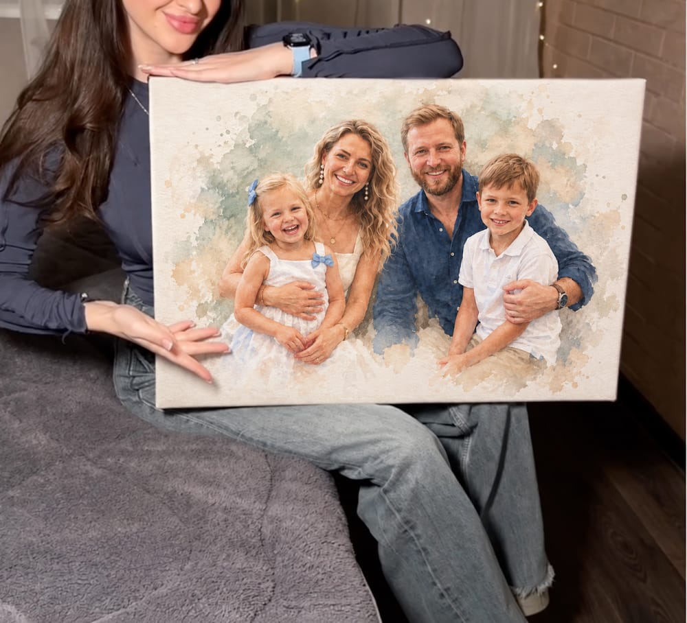 Customer photo review of Personalized Family Portrait – Soft Pastel Watercolor Style