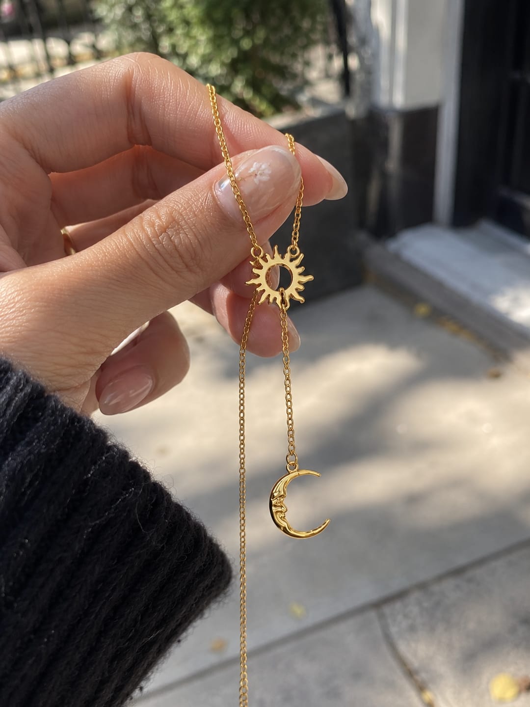 Customer photo review of Sun & Moon Y Gold Necklace
