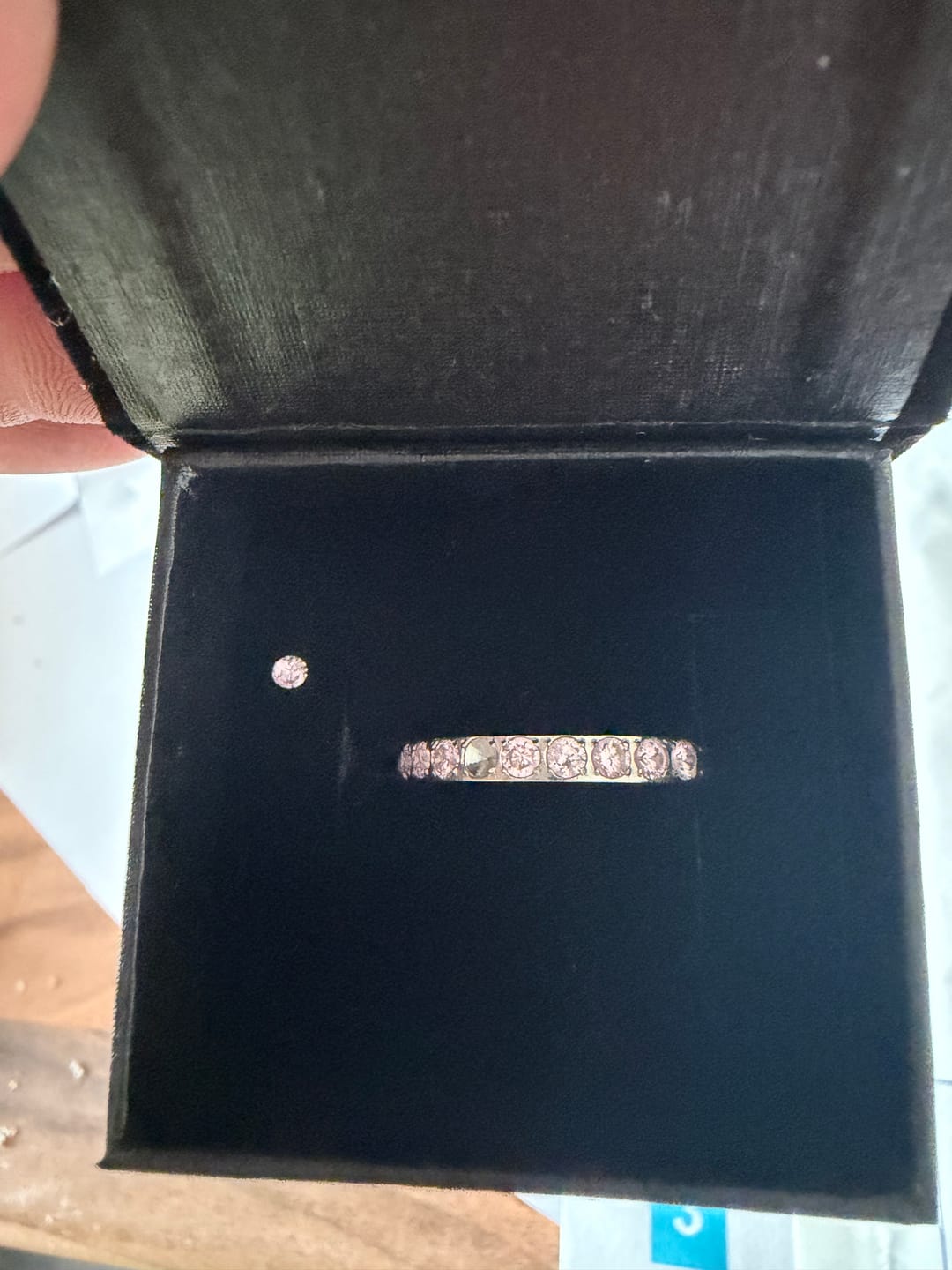 Customer photo review of 3mm White Gold Full Glitz Eternity Ring | Blush Pink Cubic Zirconia Stacking Ring