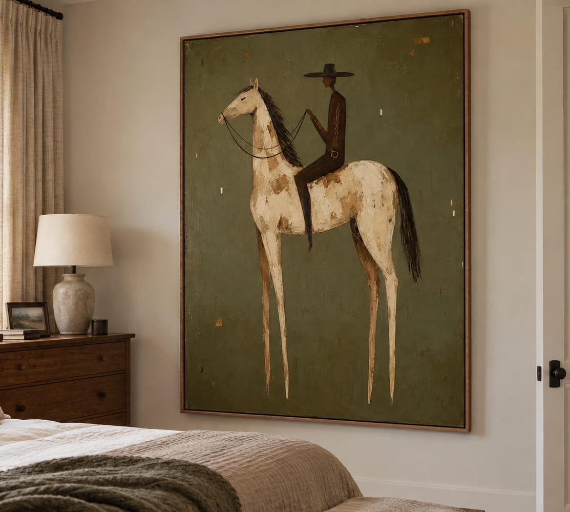 Customer photo review of Quiet Range-Minimalist Cowboy Oil Painting