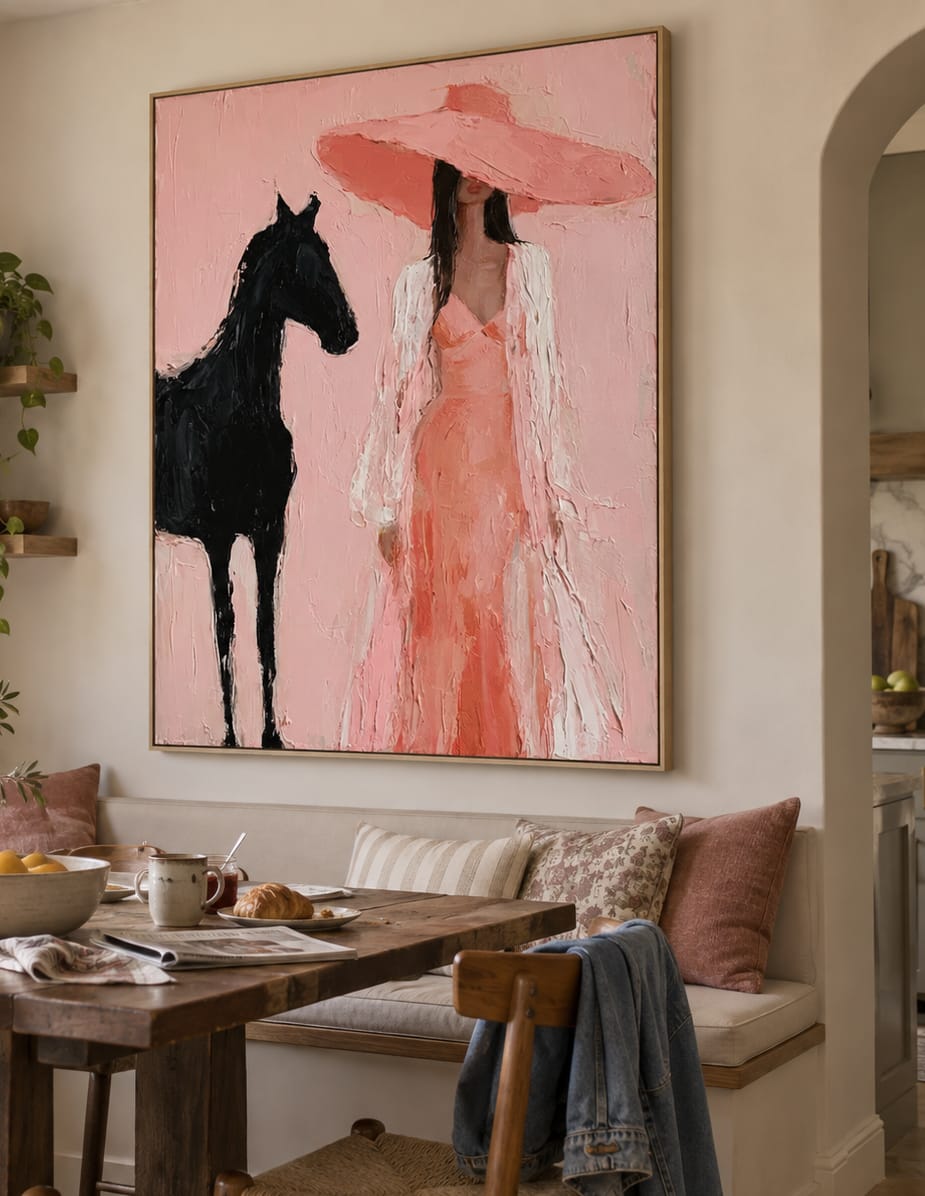 Customer photo review of Blush Rider-Pink Cowgirl Horse Oil Painting