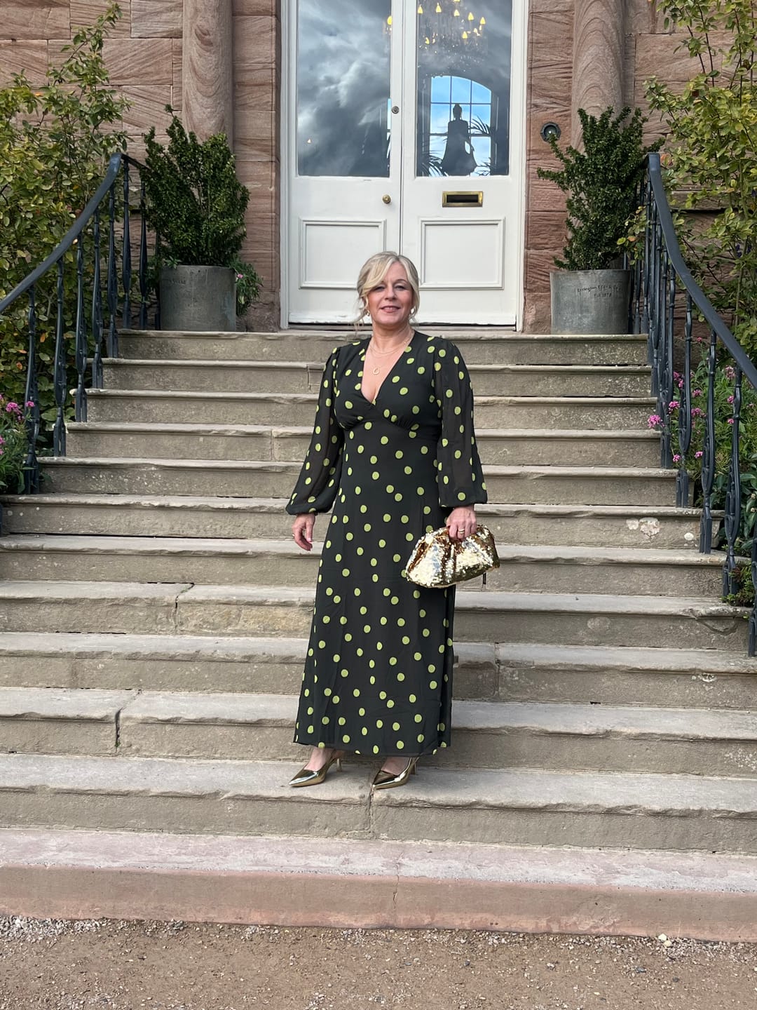 Customer photo review of Green Lime Spot V Neck Midi Dress
