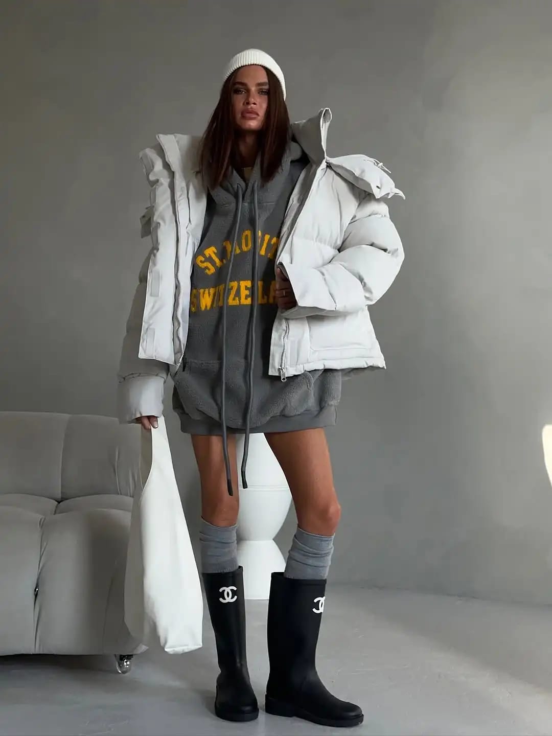Customer photo review of Daniela Flap Pockets Hooded Puffer Coat