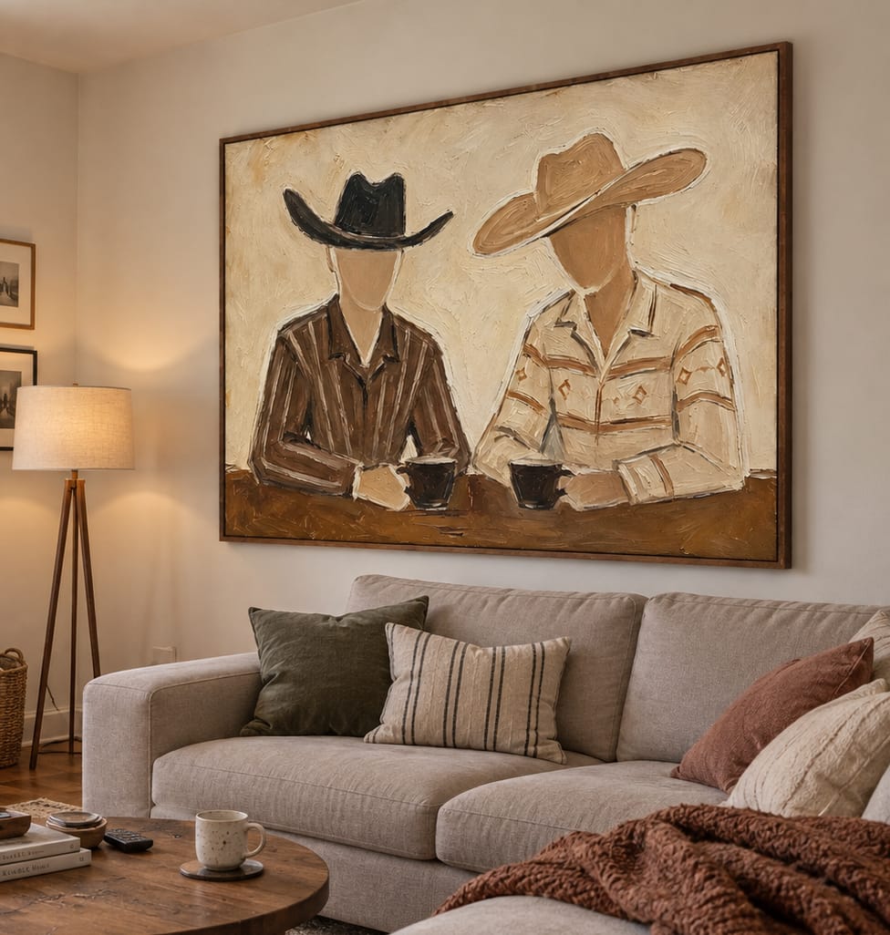 Customer photo review of Coffee Break-Cowboy Duo Oil Painting