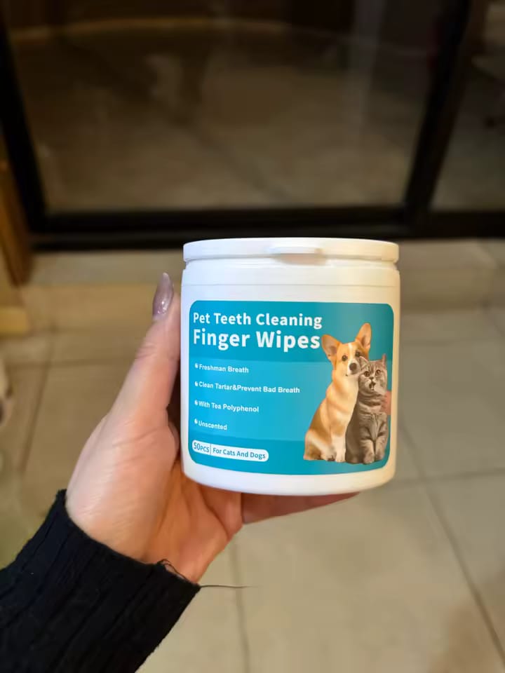 Customer photo review of Natural Dental Finger Wipes for Pets