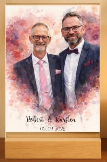 Customer photo review of Zusammen - Personalisierter Acrylaufsteller für Paare mit Wasserfarben-Effekt