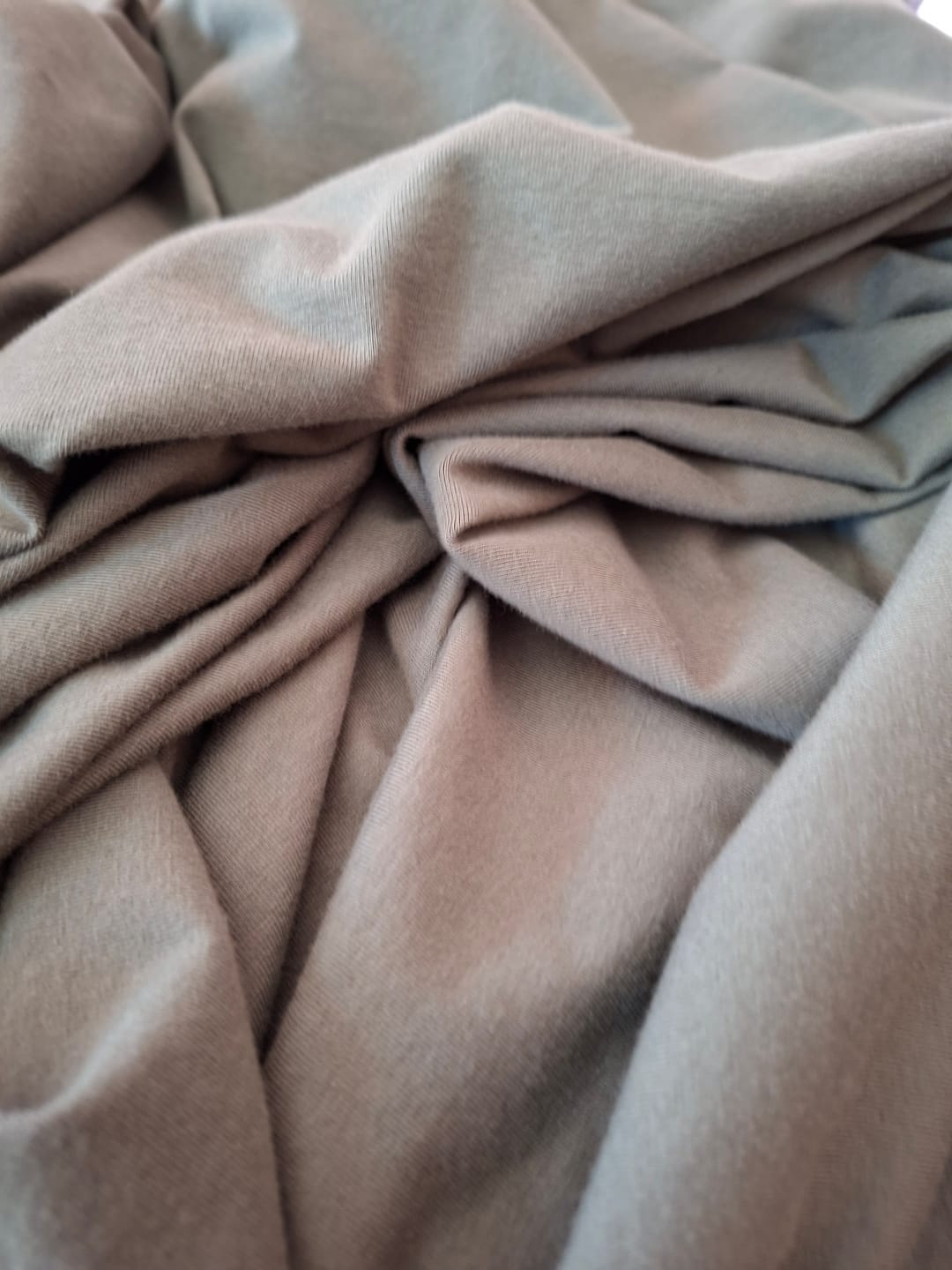 Customer photo review of **SALE** Khaki Green Cotton Stretch Jersey 200 GSM 95/5 Lycra 4 Way Stretch