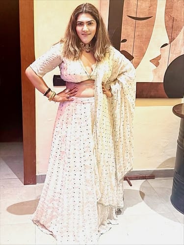 Customer photo review of Astoria Ivory Mirror Work Lehenga Set