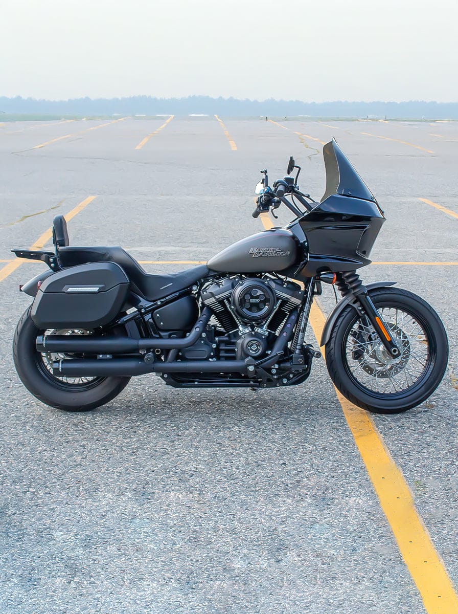 Customer photo review of 32L - Darkin Large Quick Mount Leather Wrapped Hard Saddlebags for Harley Softail Street Bob FXBB/S