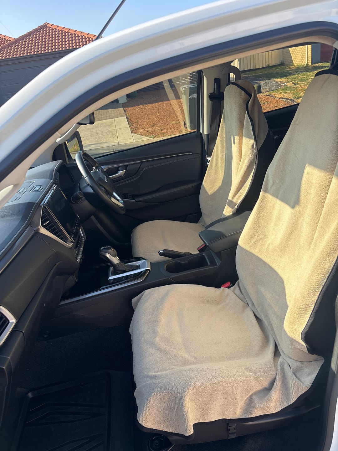 Customer photo review of Waterproof Car Seat Towel – Beige | Towel Society