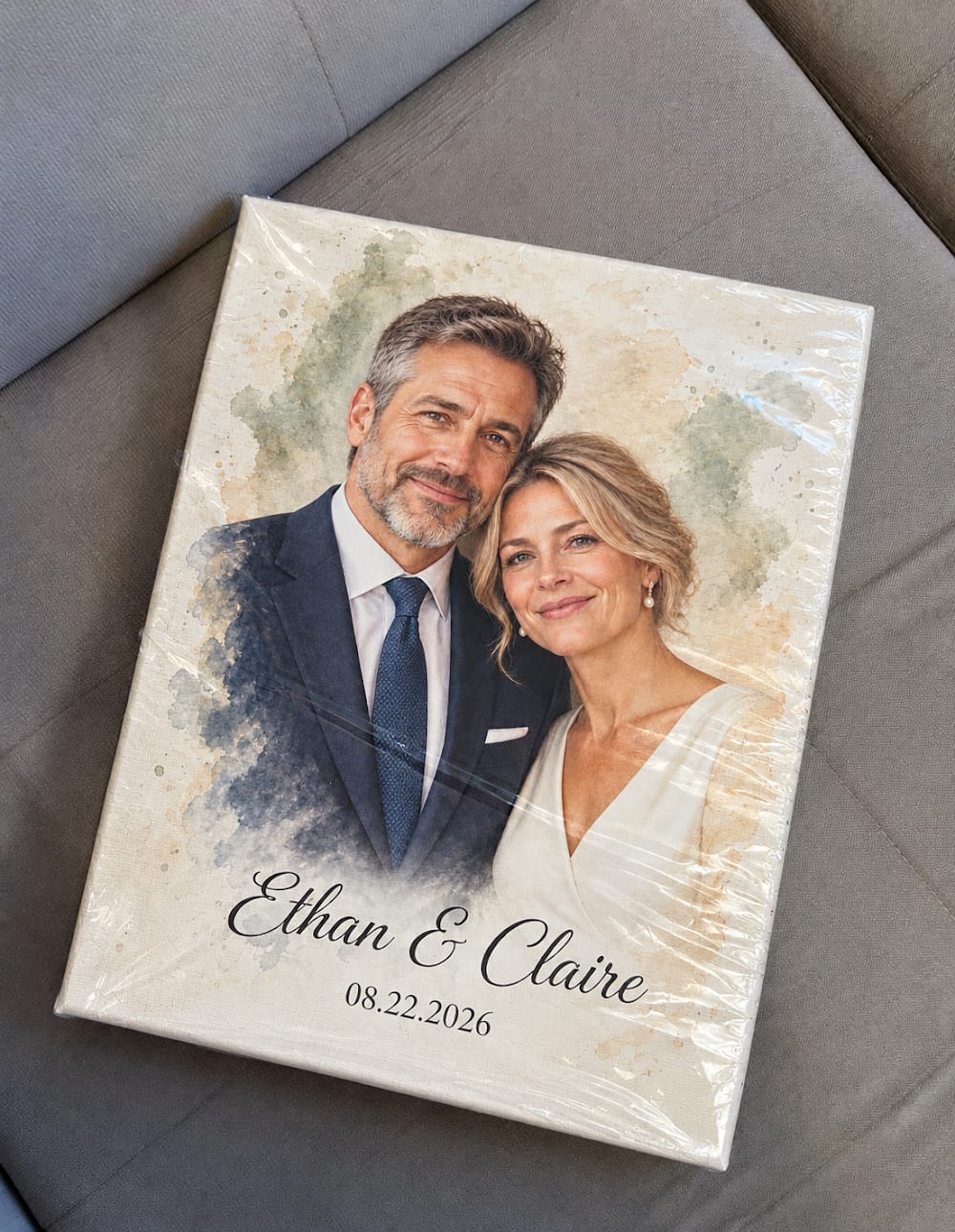 Customer photo review of Personalized Couple Portrait – Soft Pastel Watercolor Style