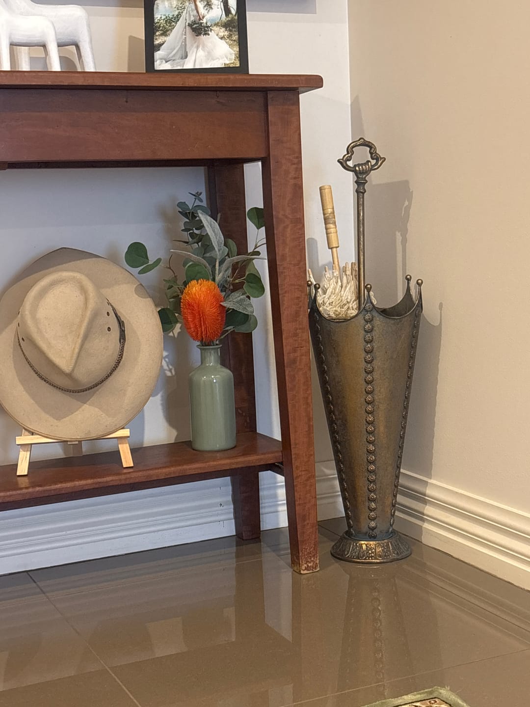 Customer photo review of Louna French Provincial Umbrella Stand, Crown Top, Antique Gold Metal