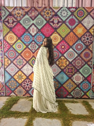 Customer photo review of Astoria Ivory Mirror Work Lehenga Set