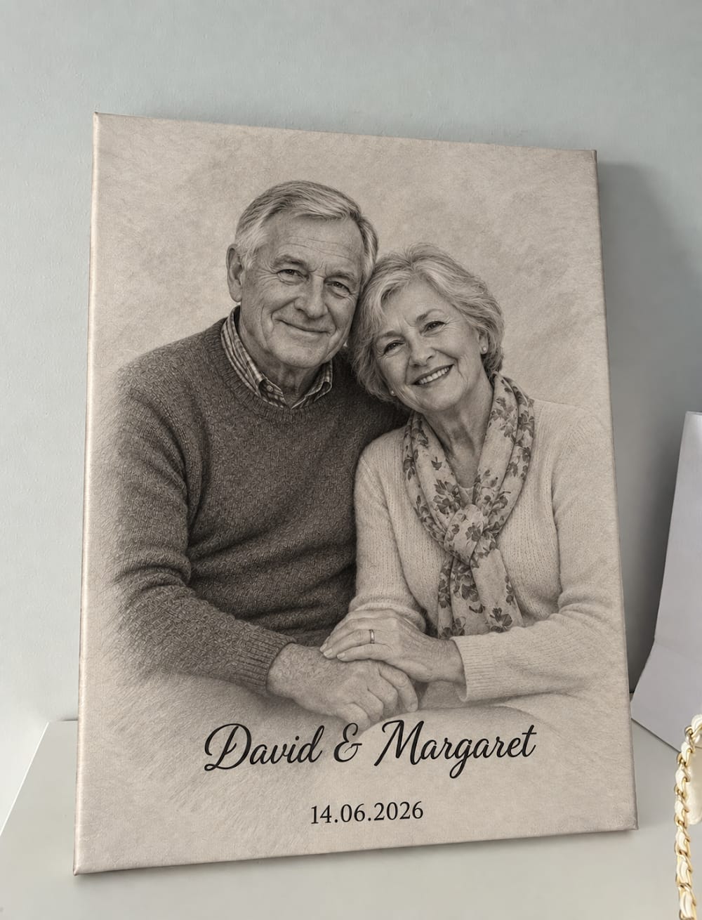 Customer photo review of Personalized Couple Portrait – Elegant Pencil Sketch Style