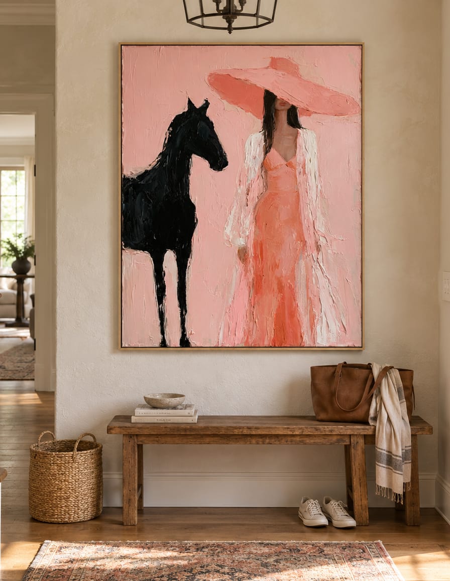 Customer photo review of Blush Rider-Pink Cowgirl Horse Oil Painting