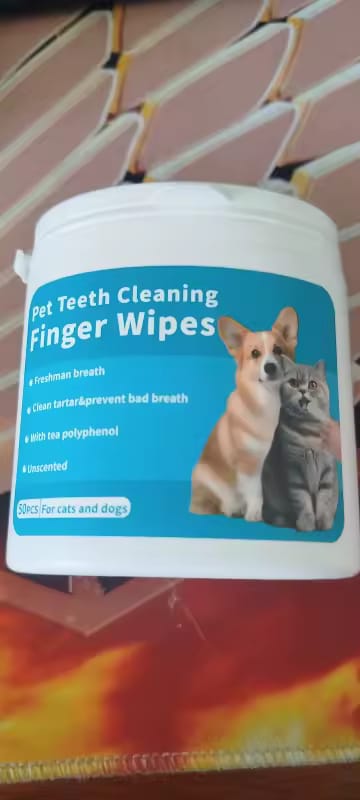 Customer photo review of Natural Dental Finger Wipes for Pets