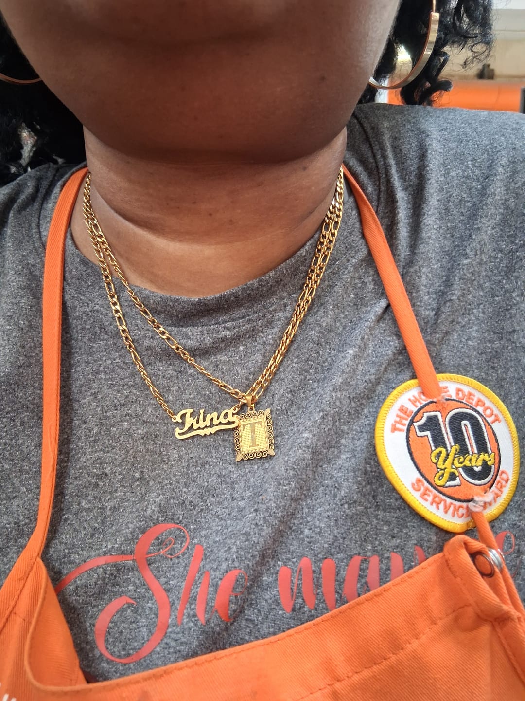 Customer photo review of Embossed Initial Necklace w/ Figaro Chain