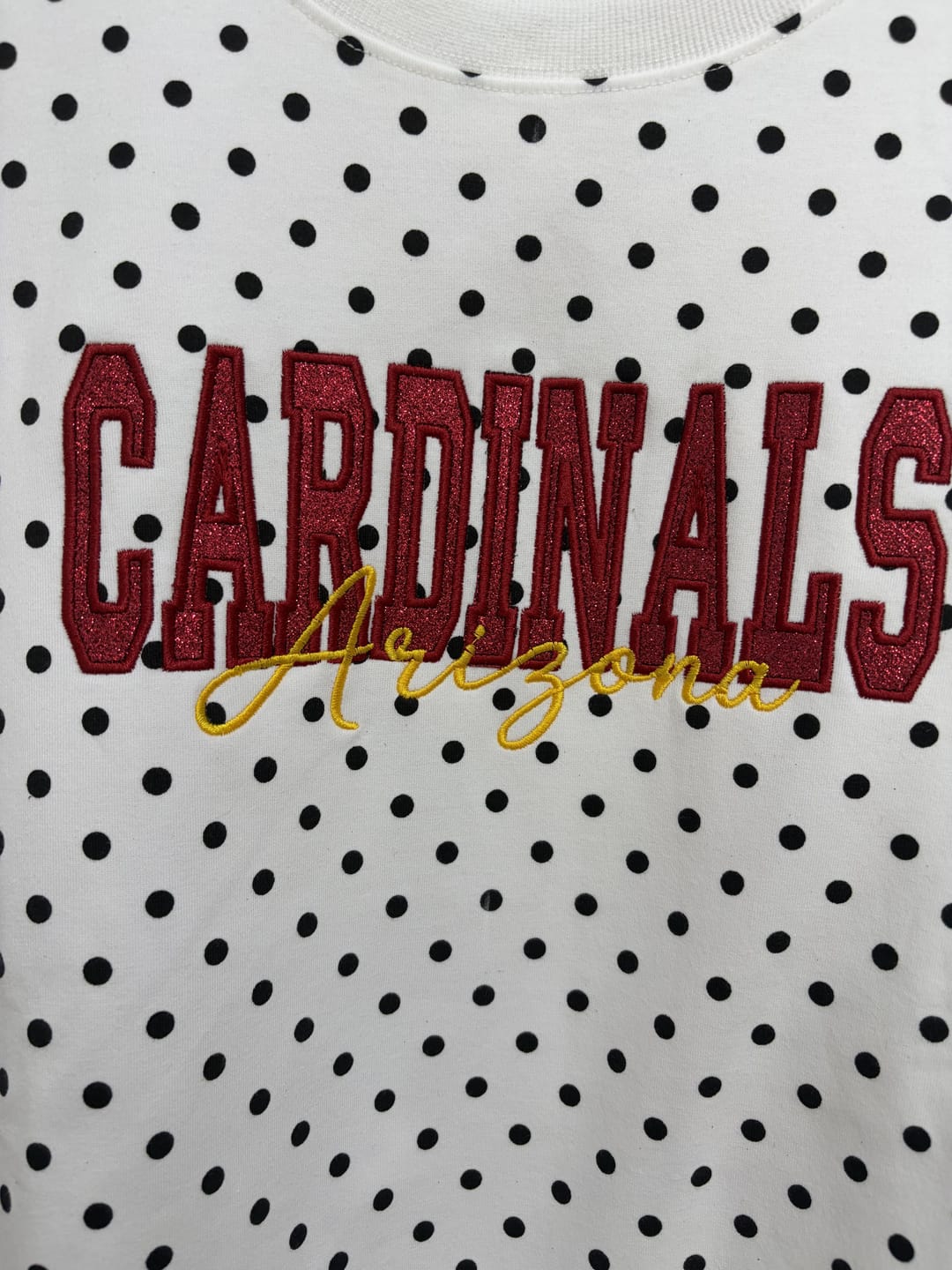 Customer photo review of Custom Embroidered Glitter Vinyl Team Polka Dot Sweatshirt - Game Day Best Gear | Gifts for Sports Mom | Game Day Wear