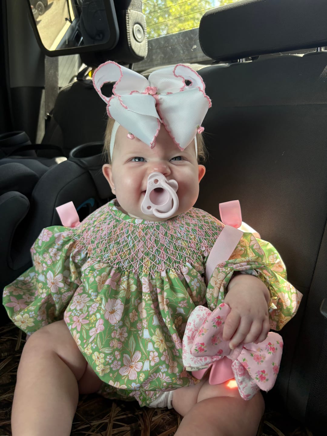 Customer photo review of Greta Green Floral Smocked Bishop Bubble