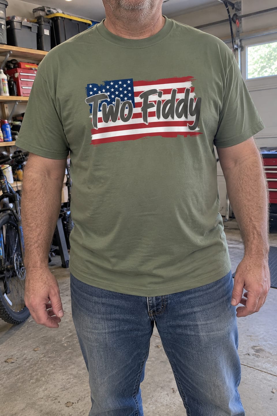 Customer photo review of Two Fiddy American Flag Graphic Tee