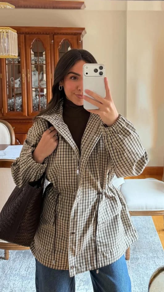 Customer photo review of Amelia High-Neck Plaid Jacket