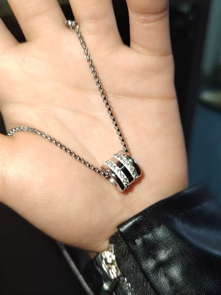 Customer photo review of Pavé Barrel Necklace