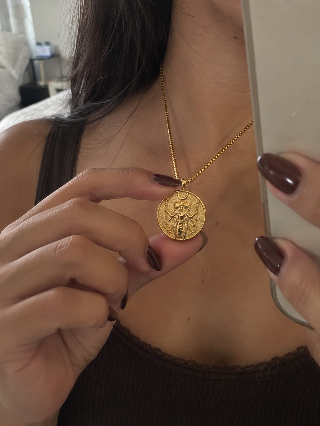 Customer photo review of Hecate Coin Gold Necklace