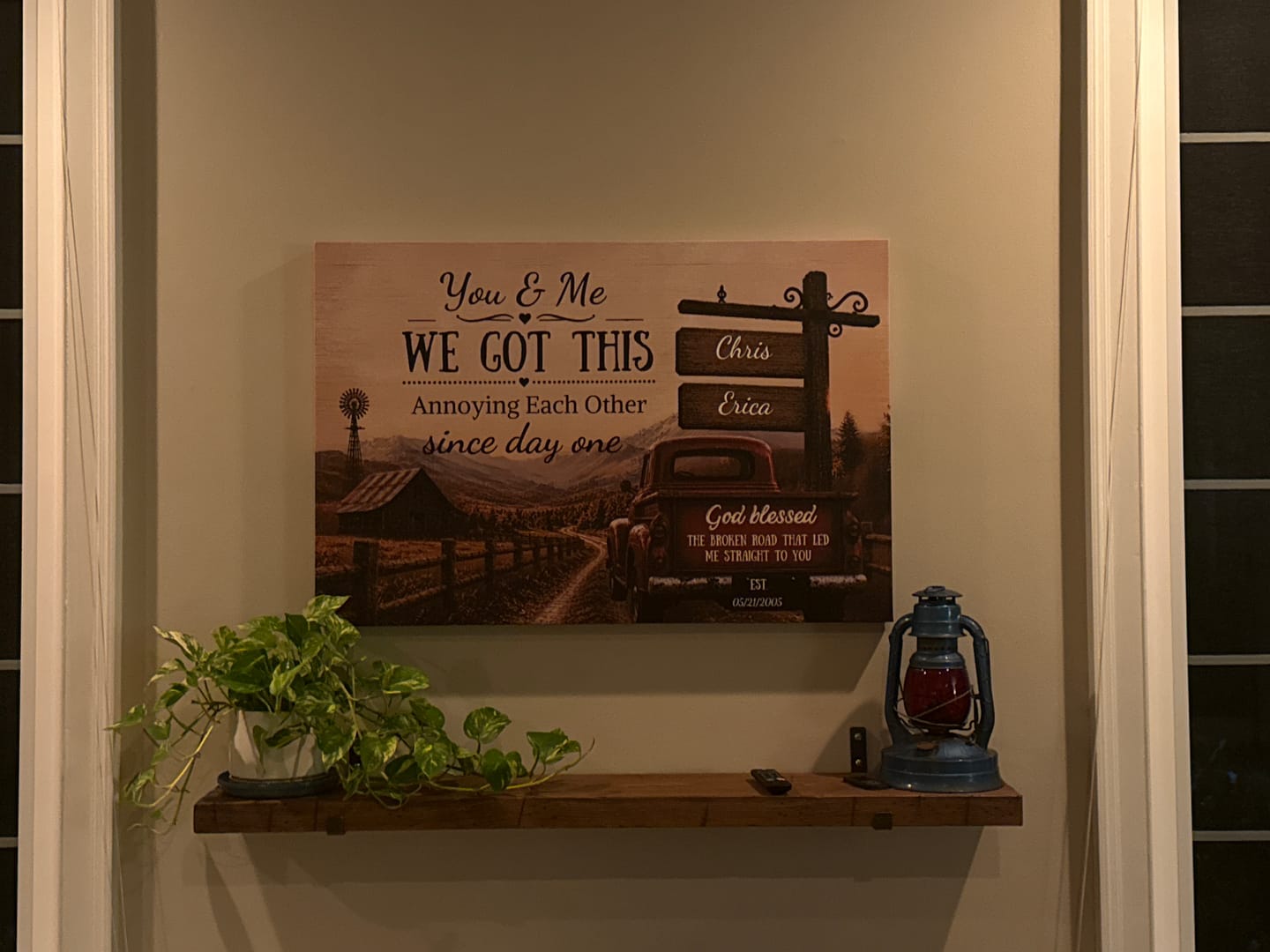 Customer photo review of "You & Me We Got This," Custom Couple Farmhouse Truck Canvas