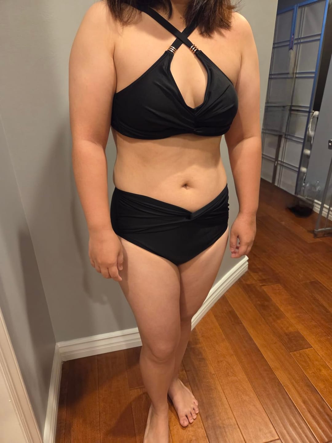Customer photo review of Emoswim - Women's High Waisted Bikini Sets Matel Tummy Control Swimsuits V Neck Twist Front Bathing Suit
