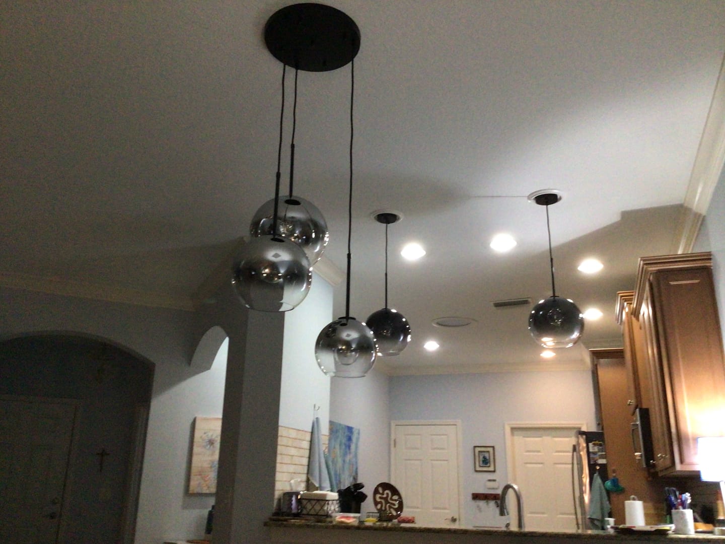 Customer photo review of Contemporary Polished Gradual Glass Globe 3-Light Pendant