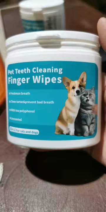 Customer photo review of Natural Dental Finger Wipes for Pets