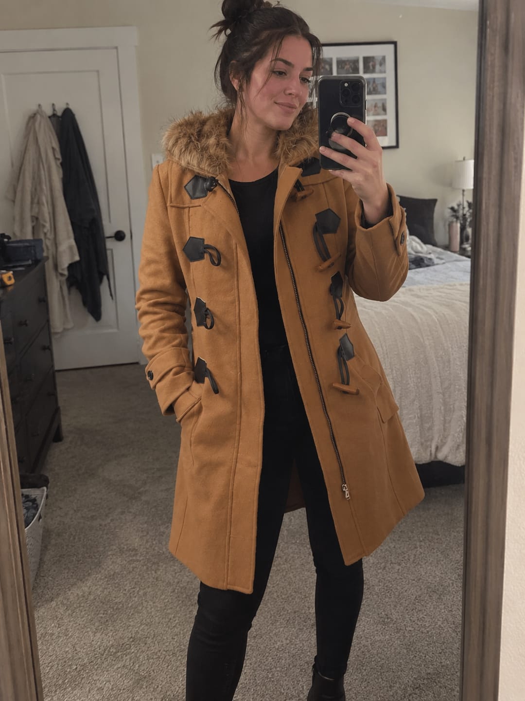 Customer photo review of Lit Clay Brown Fur Wool Duffle Coat For Women