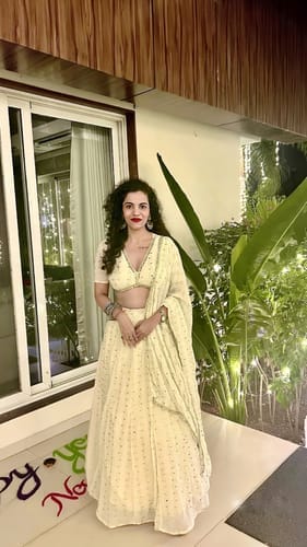 Customer photo review of Astoria Ivory Mirror Work Lehenga Set