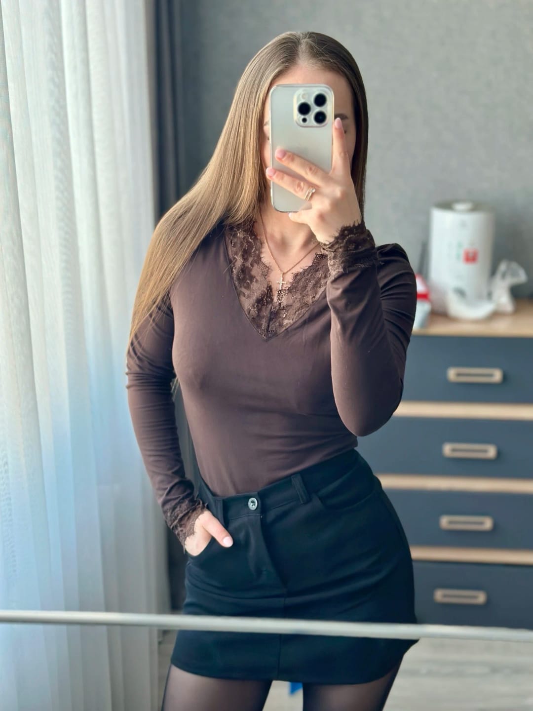 Customer photo review of Sarah Lace V-Neck Casual Top