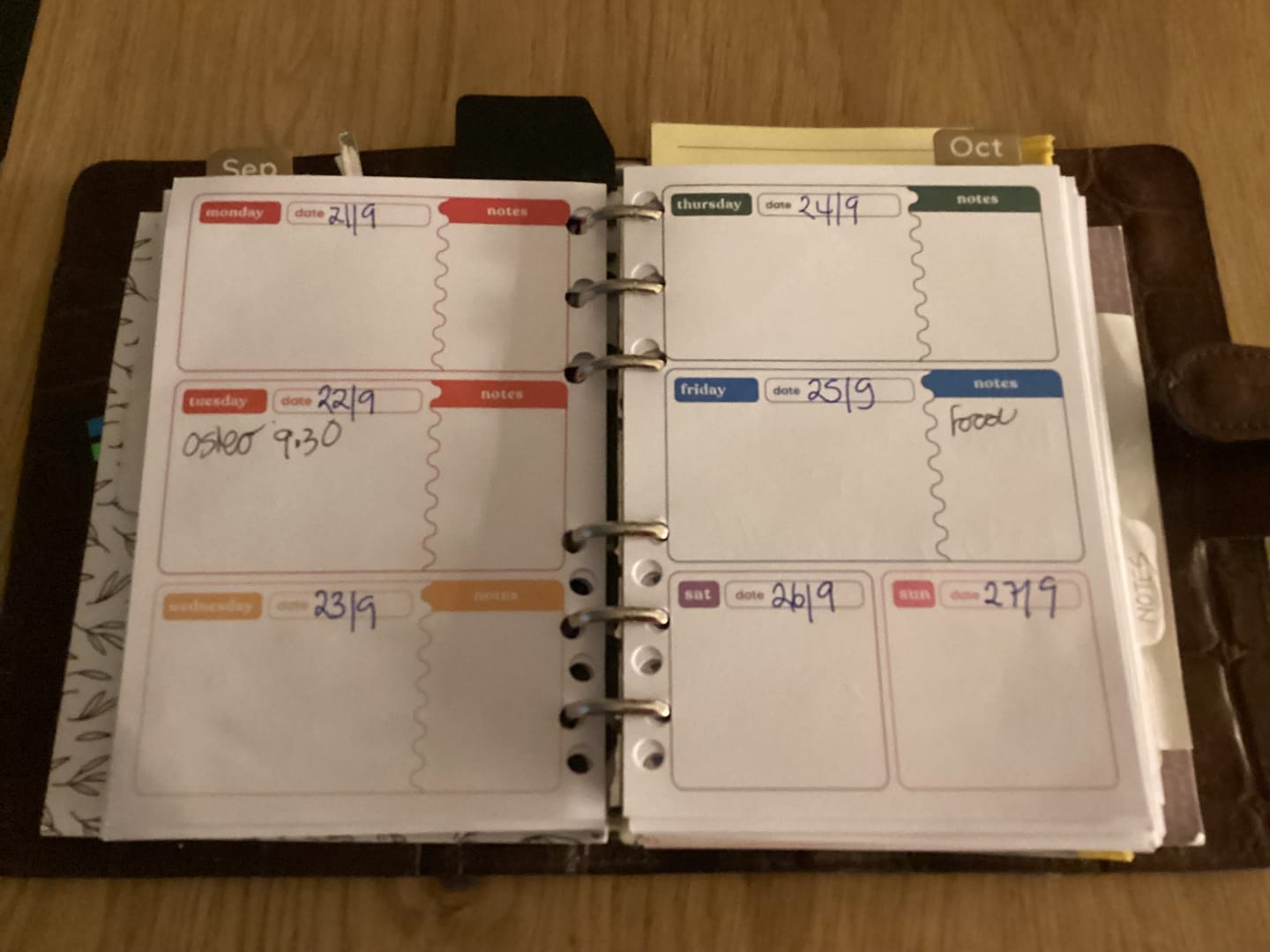 Customer photo review of Undated Weekly Planner - A6 Organiser Insert