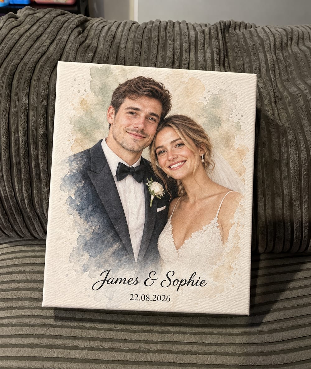 Customer photo review of Personalized Couple Portrait – Soft Pastel Watercolor Style