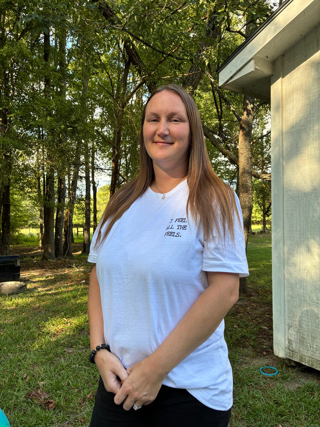Customer photo review of I Feel All The Feels Embroidered T-Shirt